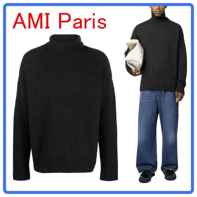 AMI PARIS  |Casual Style Wool Long Sleeves Plain High-Neck