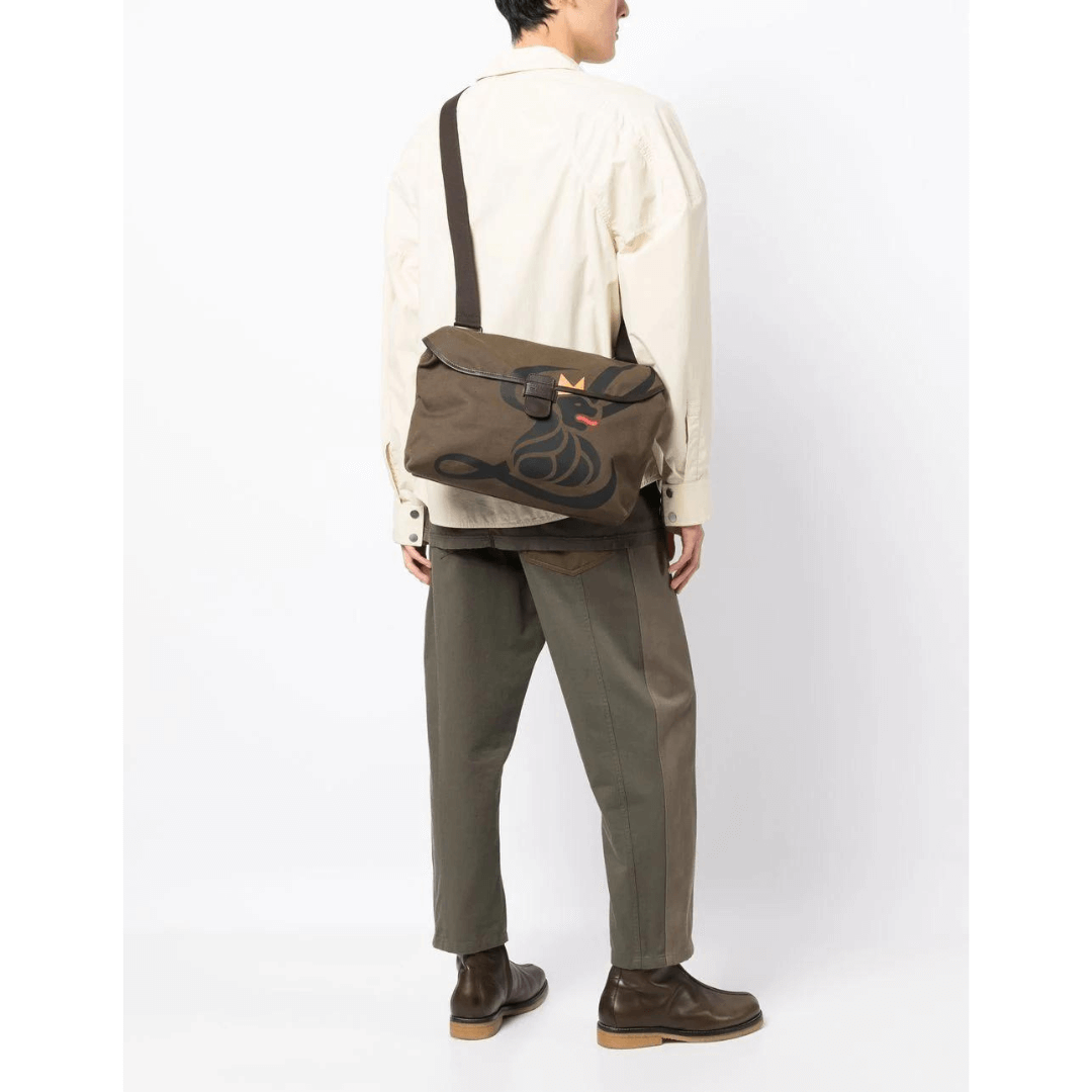 Canvas Lion Messenger Bag - Khaki