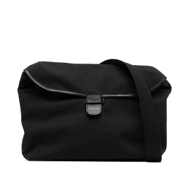 Canvas Plain Messenger Bag - Black