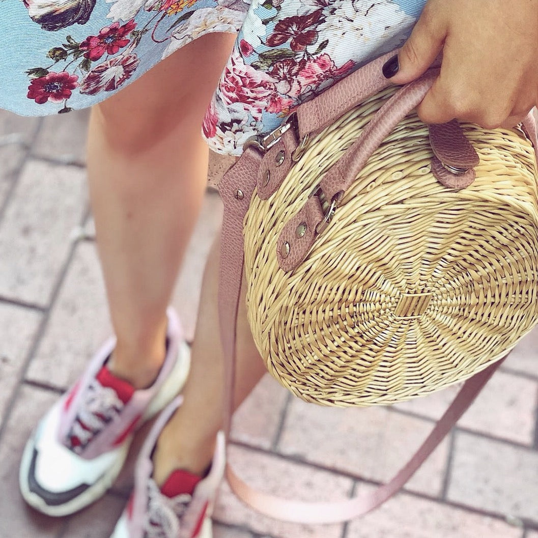 DUSTY PINK PEONY STRAW bag