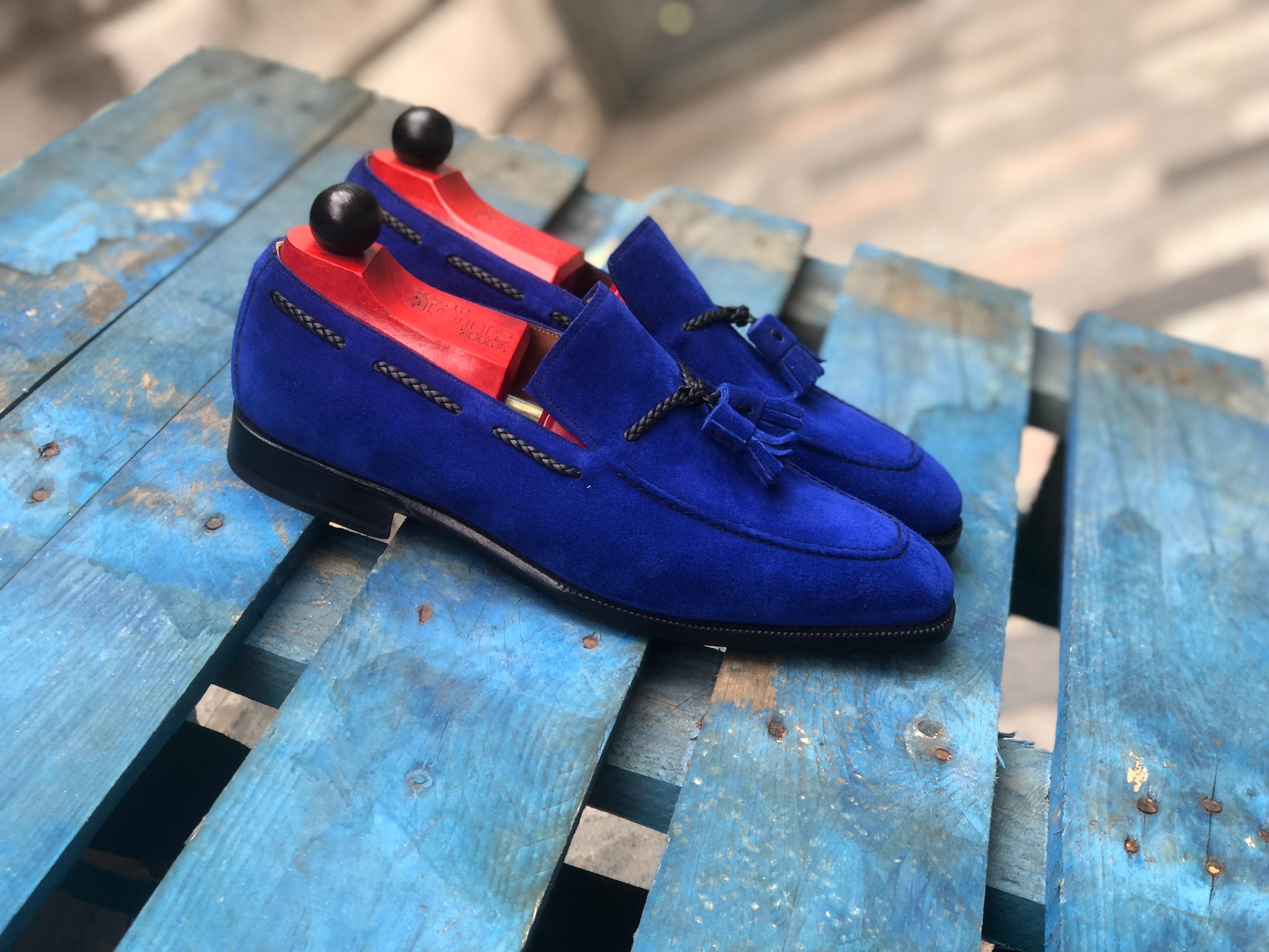 Eskapa - MTO - Vivid Blue Suede - LPB Last - Single Leather Sole