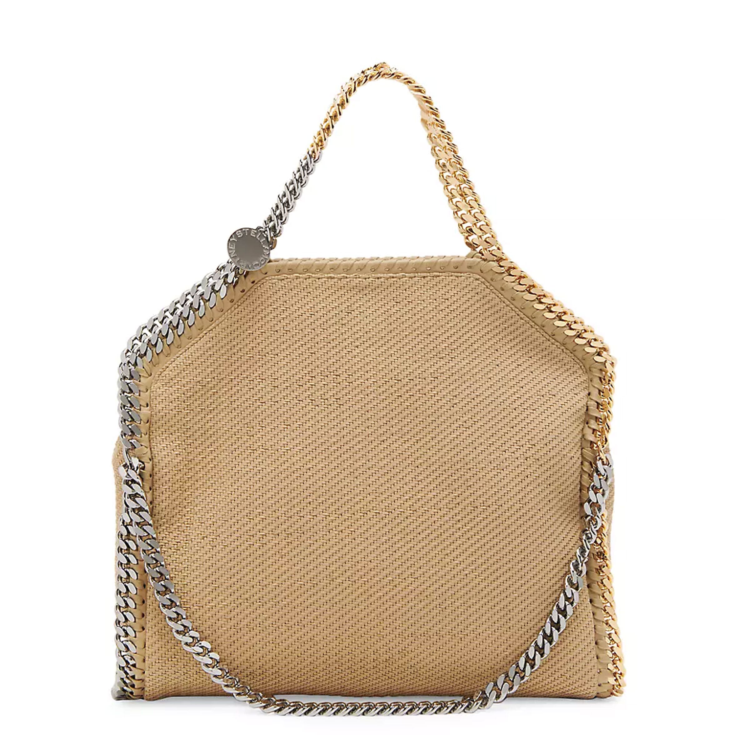 Falabella 3 Chain Tote Woven Suede, Light Camel