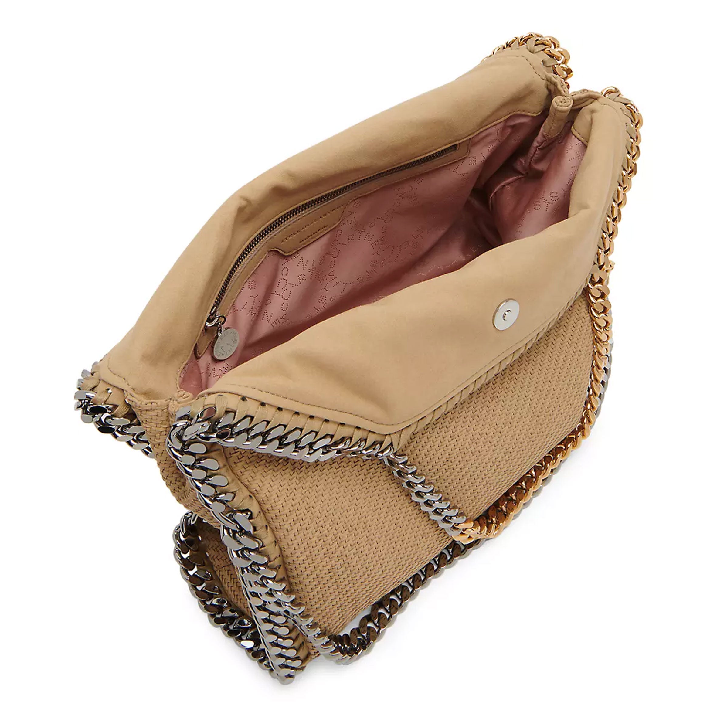 Falabella 3 Chain Tote Woven Suede, Light Camel