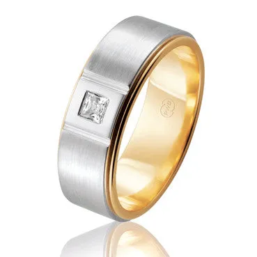 Gents Two Tone ring. Yellow Gold and White gold Set with Diamond. Hugo