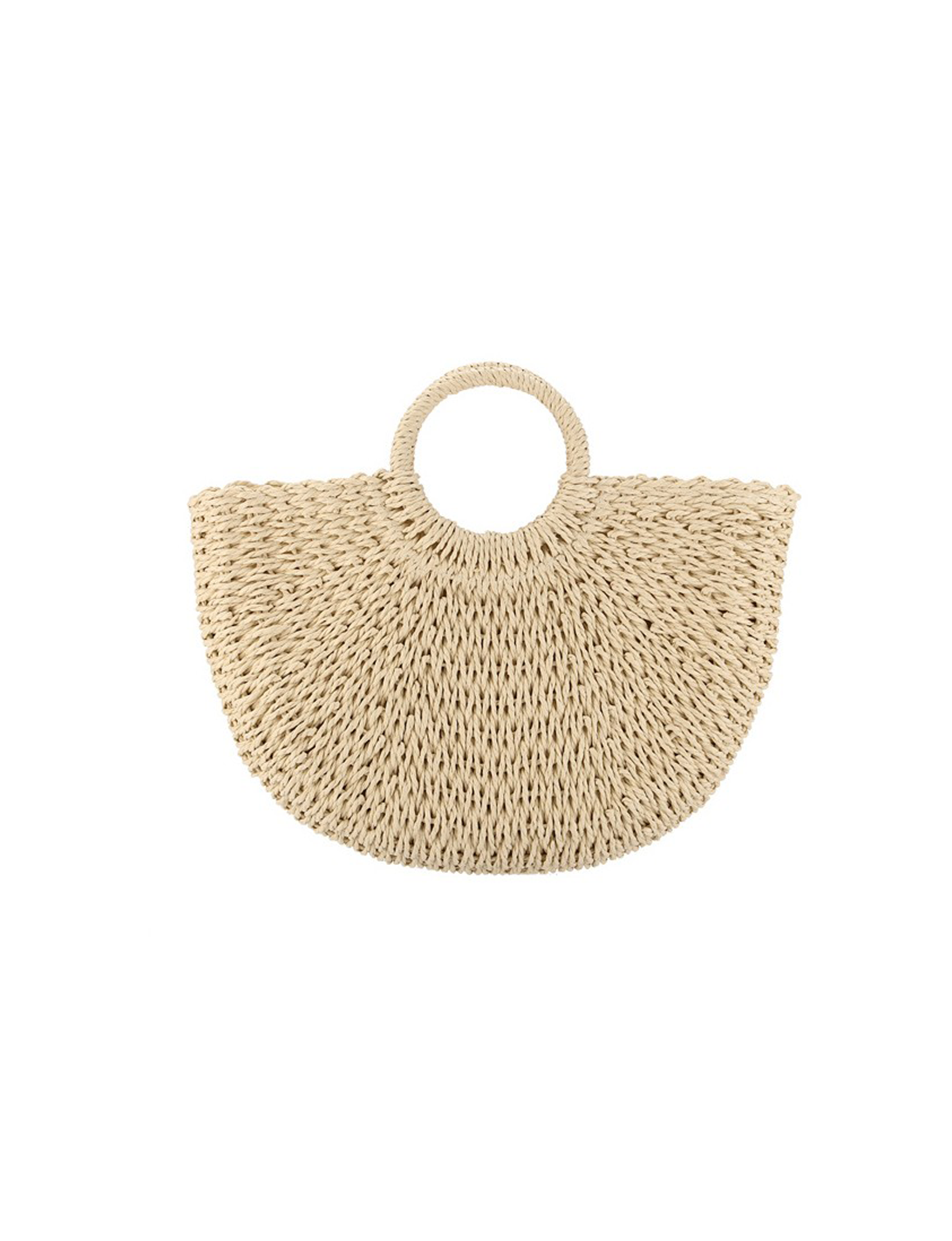 Half Circle Braided Straw Tote Bag, Beige