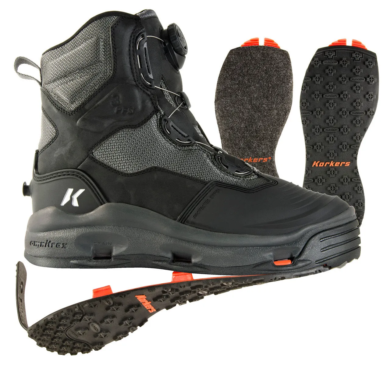 Korkers Darkhorse Wading Boots with Felt & Kling-On Soles - Grey