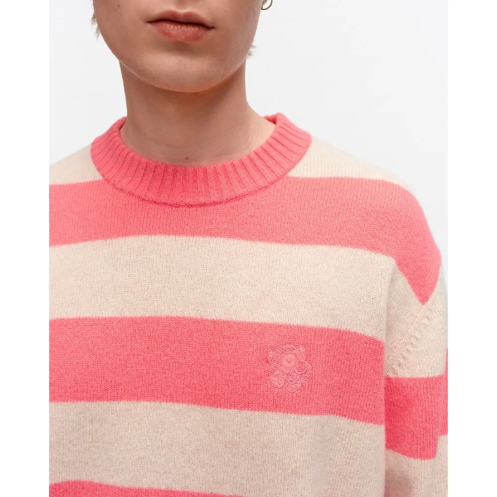 marimekko  |Crew Neck Stripes Flower Patterns Casual Style Unisex Wool