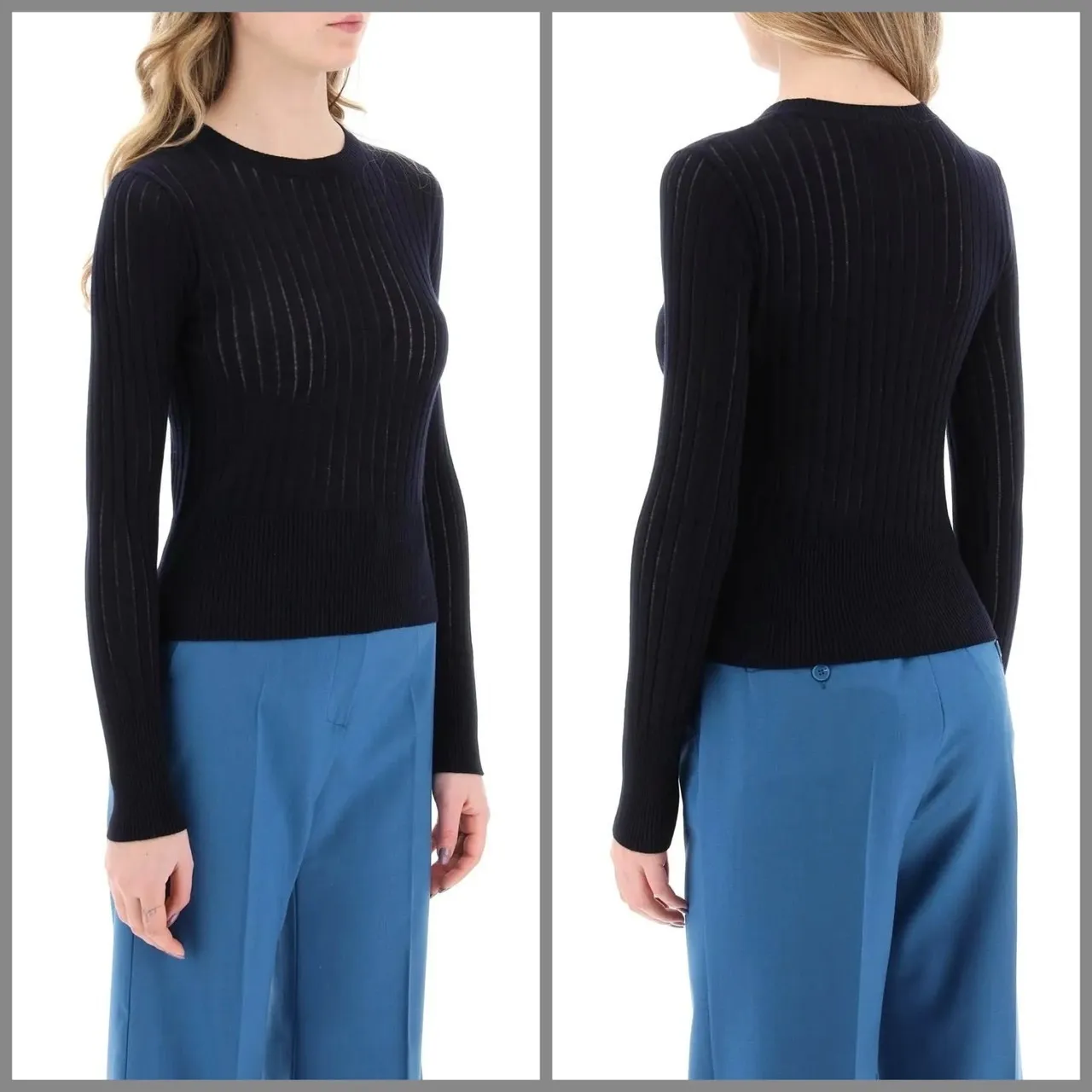 Max Mara Studio  |Crew Neck Wool Silk V-neck & Crew neck