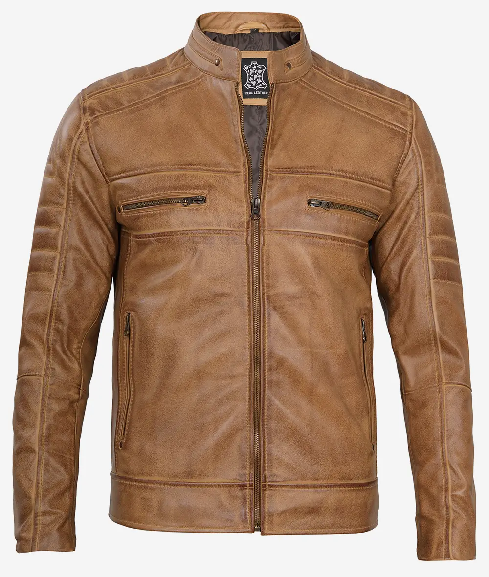 Men's Cafe Racer Camel Brown Leather Jacket