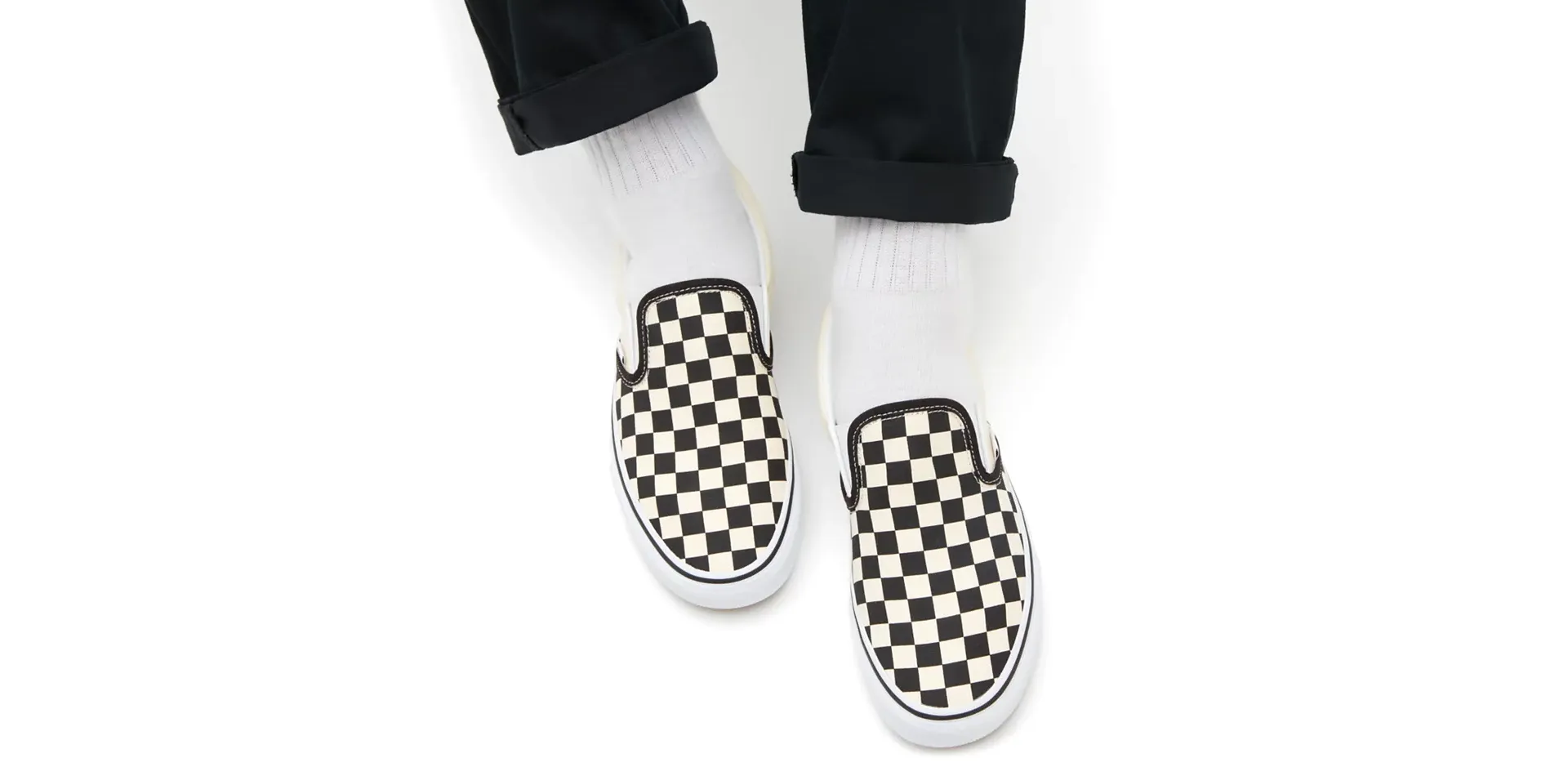 Mens Vans Classic Slip-On Comfy Skate Shoe Black And White Checker