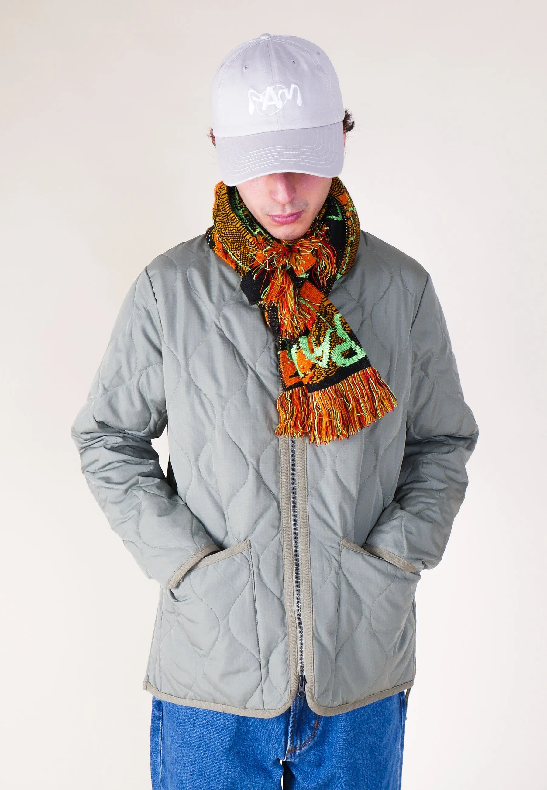 Military Zip V Neck Down Jacket - Sage Green