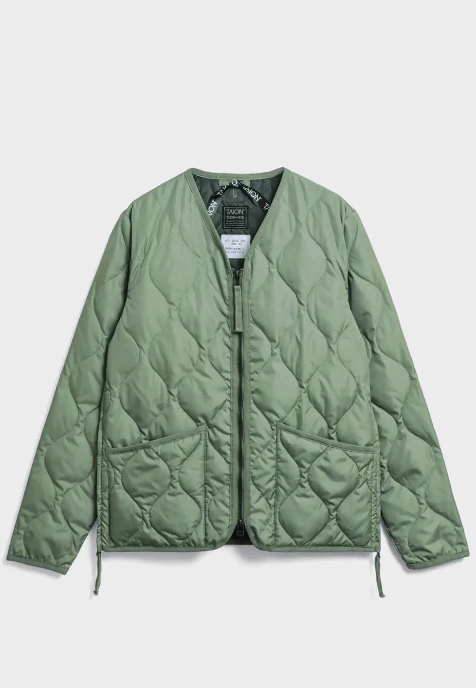 Military Zip V Neck Down Jacket - Sage Green