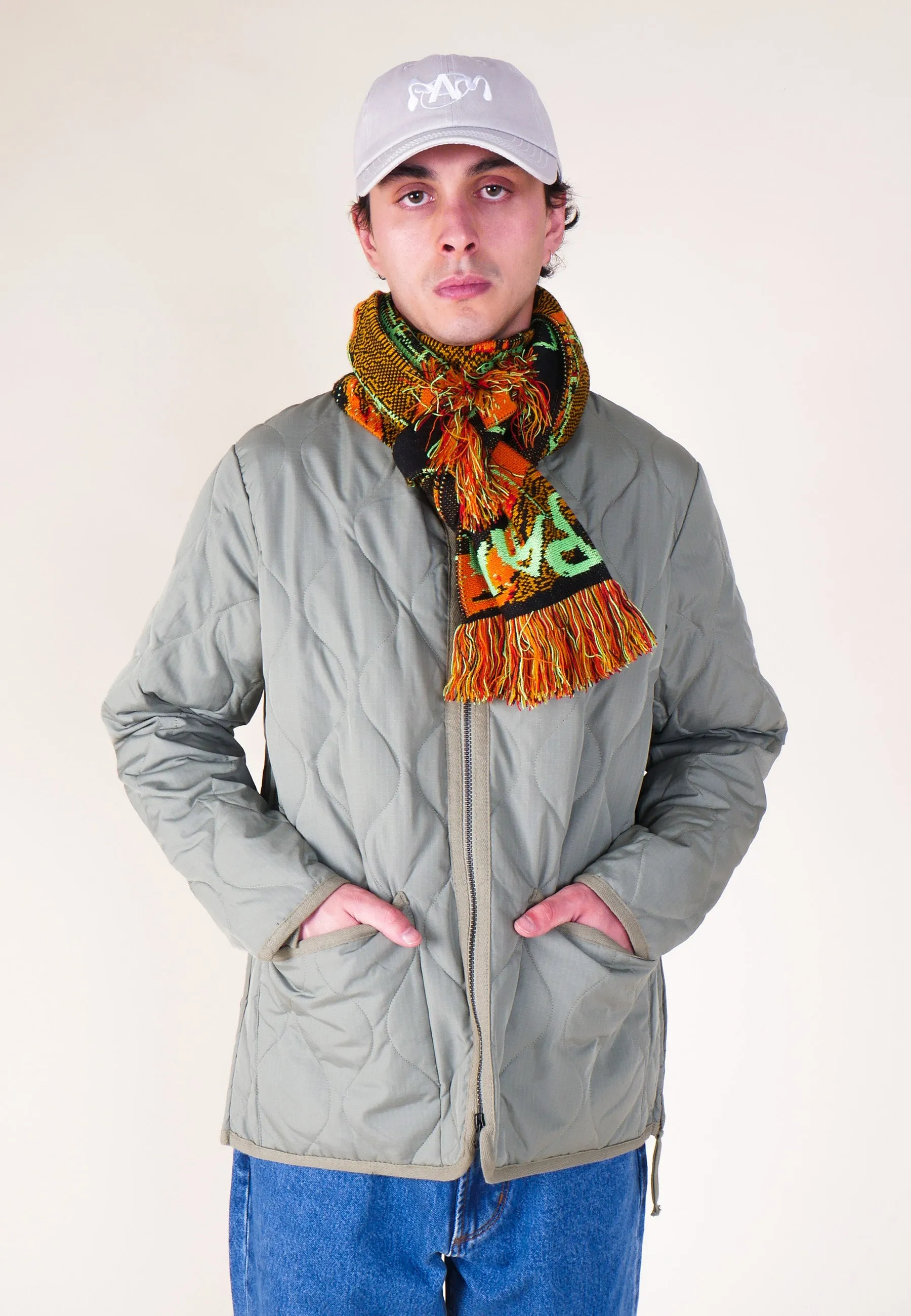 Military Zip V Neck Down Jacket - Sage Green