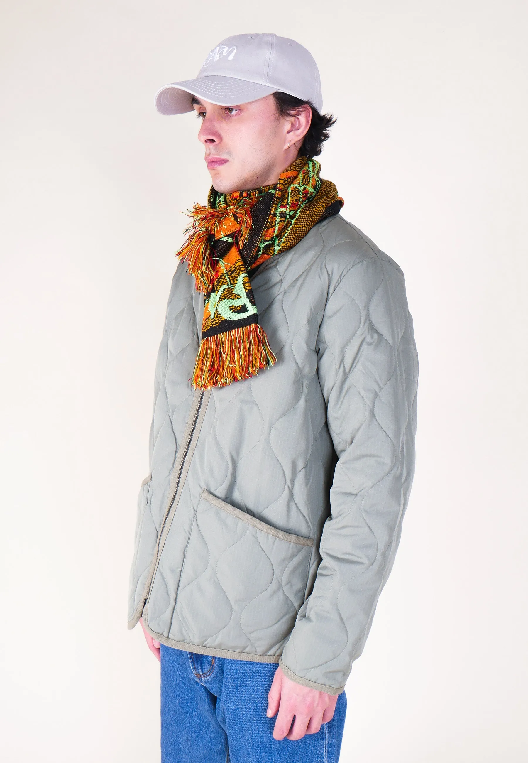 Military Zip V Neck Down Jacket - Sage Green