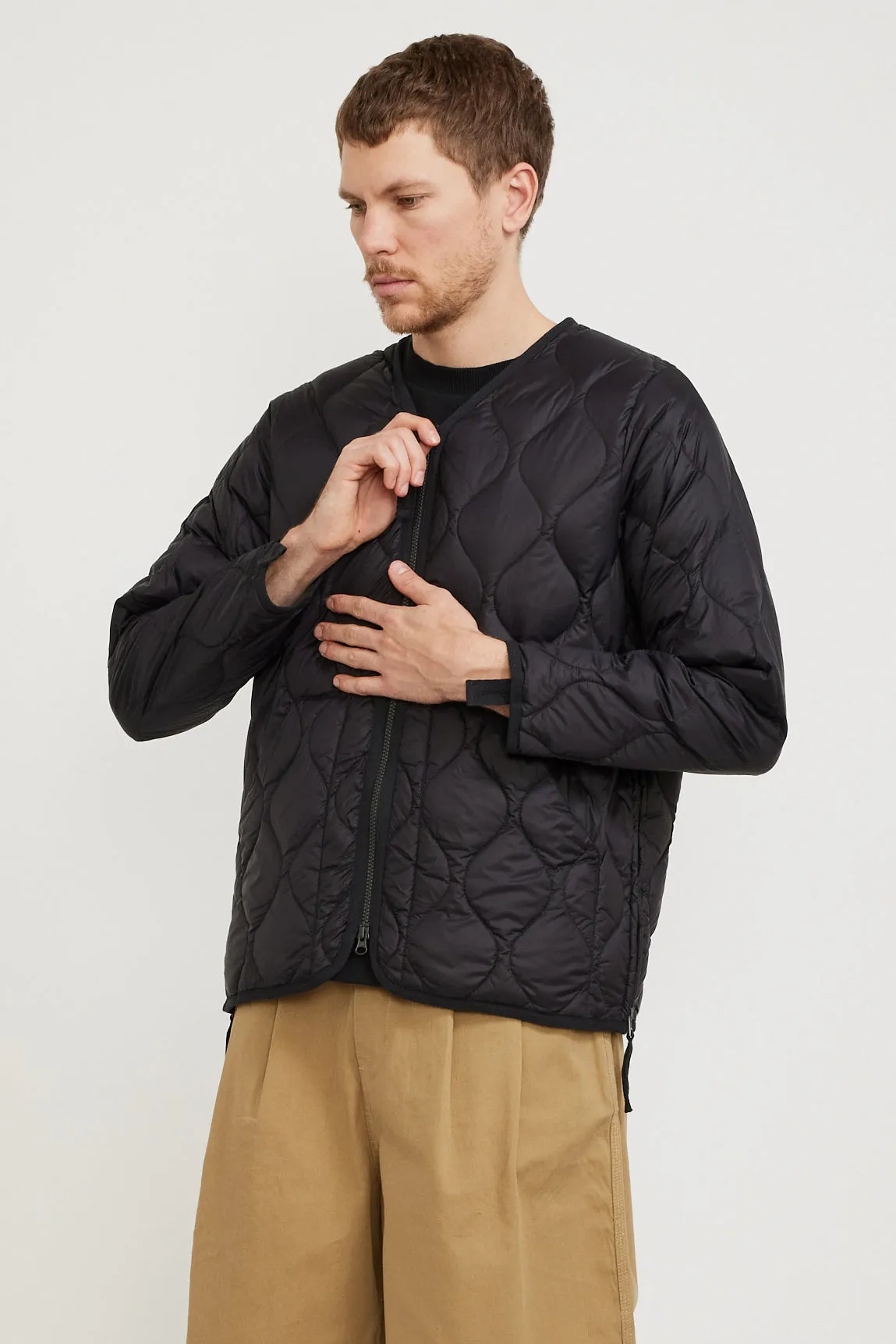 Military Zip V Neck Soft Shell Down Jacket Black