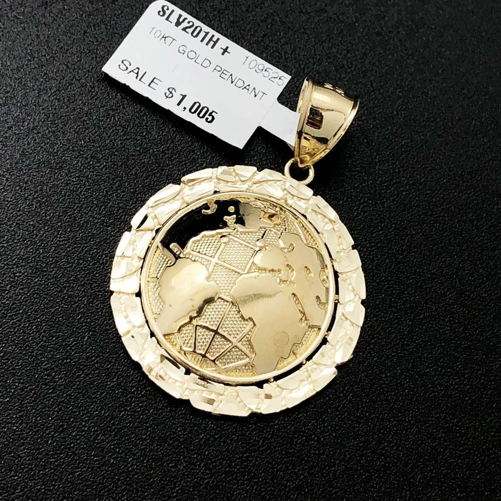 Nugget World Globe Medium DC 10K Yellow Gold Pendant