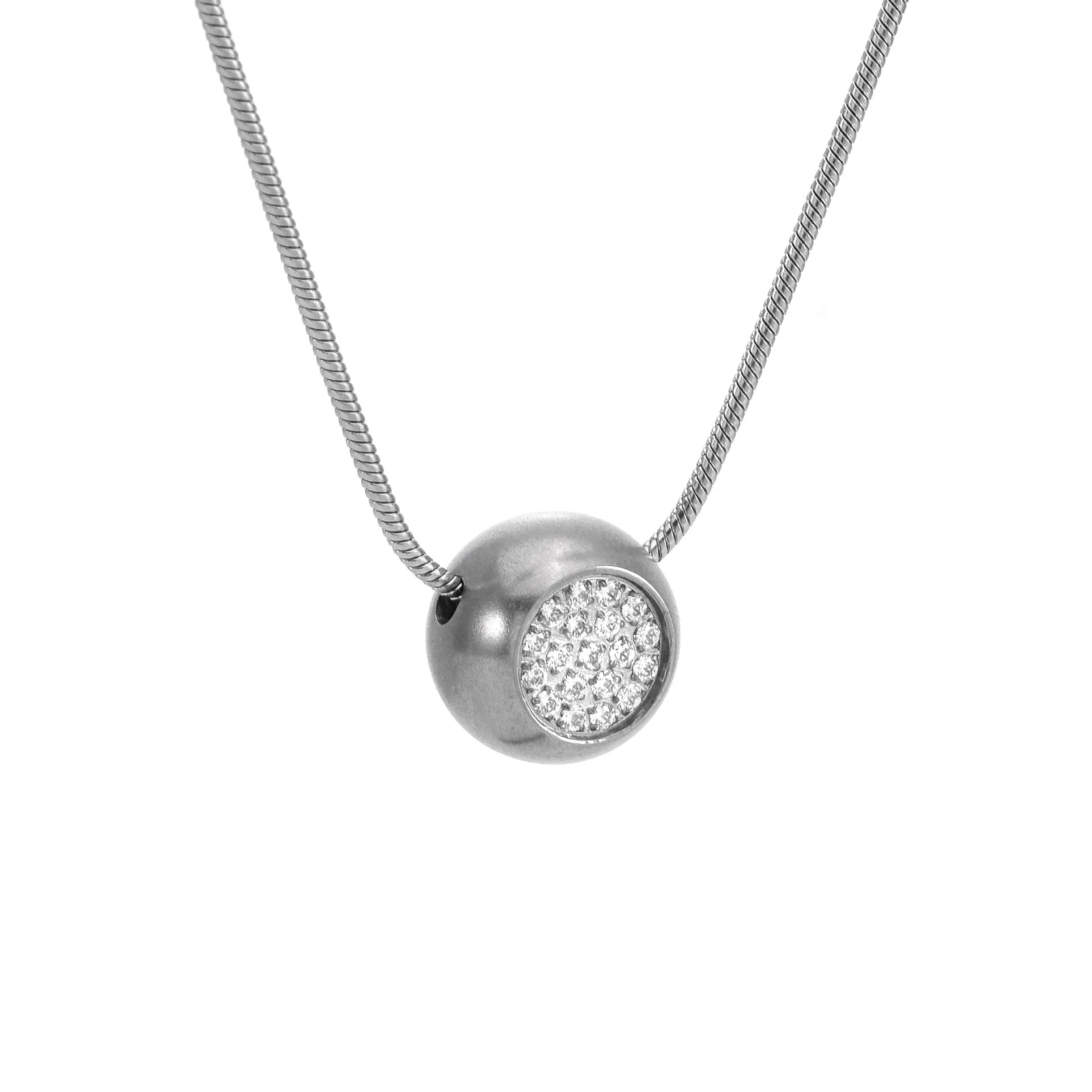 PT808W B.Tiff Pavé Globe Stainless Steel Pendant Necklace