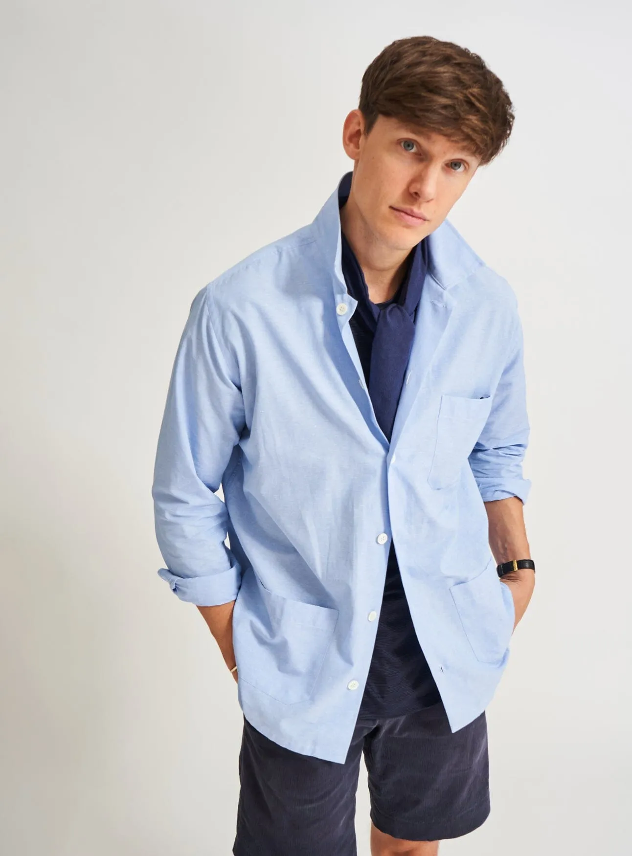 Recycled Italian Sky Slub Shirt Jacket