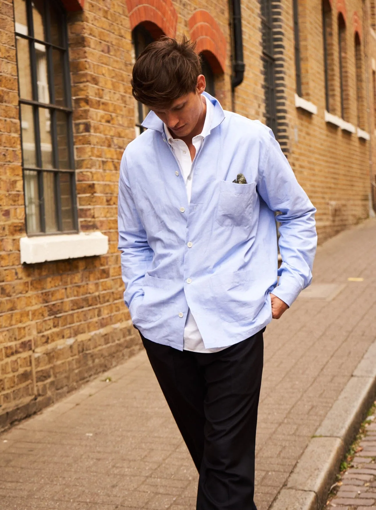 Recycled Italian Sky Slub Shirt Jacket