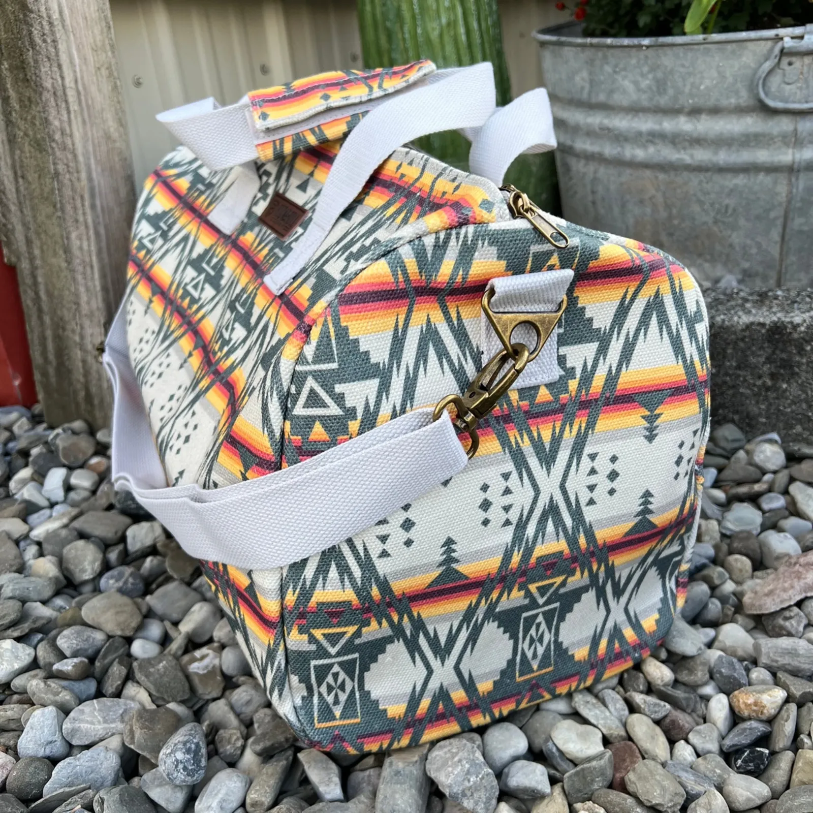 Rock & Roll Denim Cream Aztec Print Duffle Bag 