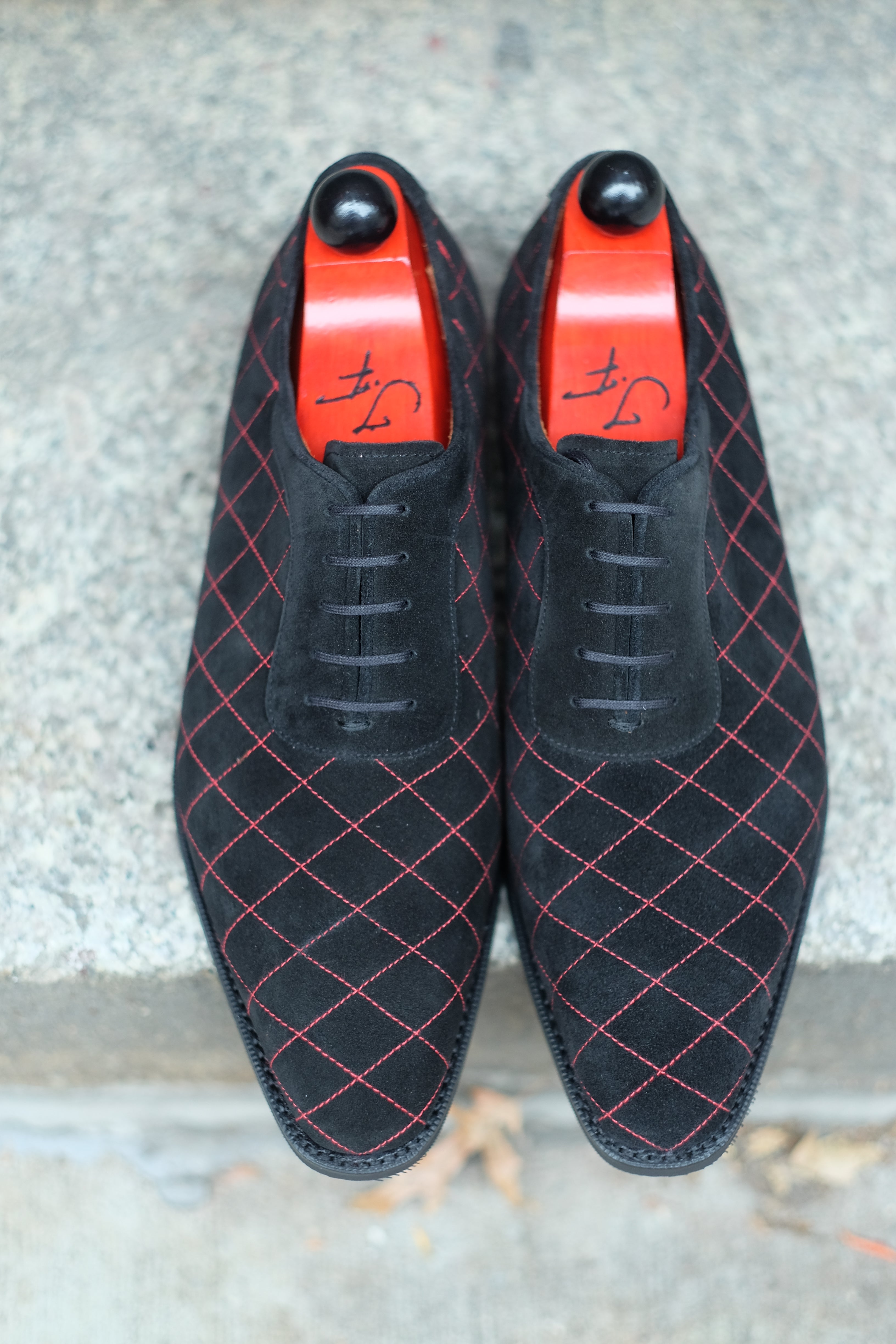 Spokane - MTO - Quilted Black Suede - Red Stitching - LPB Last - City Rubber Sole