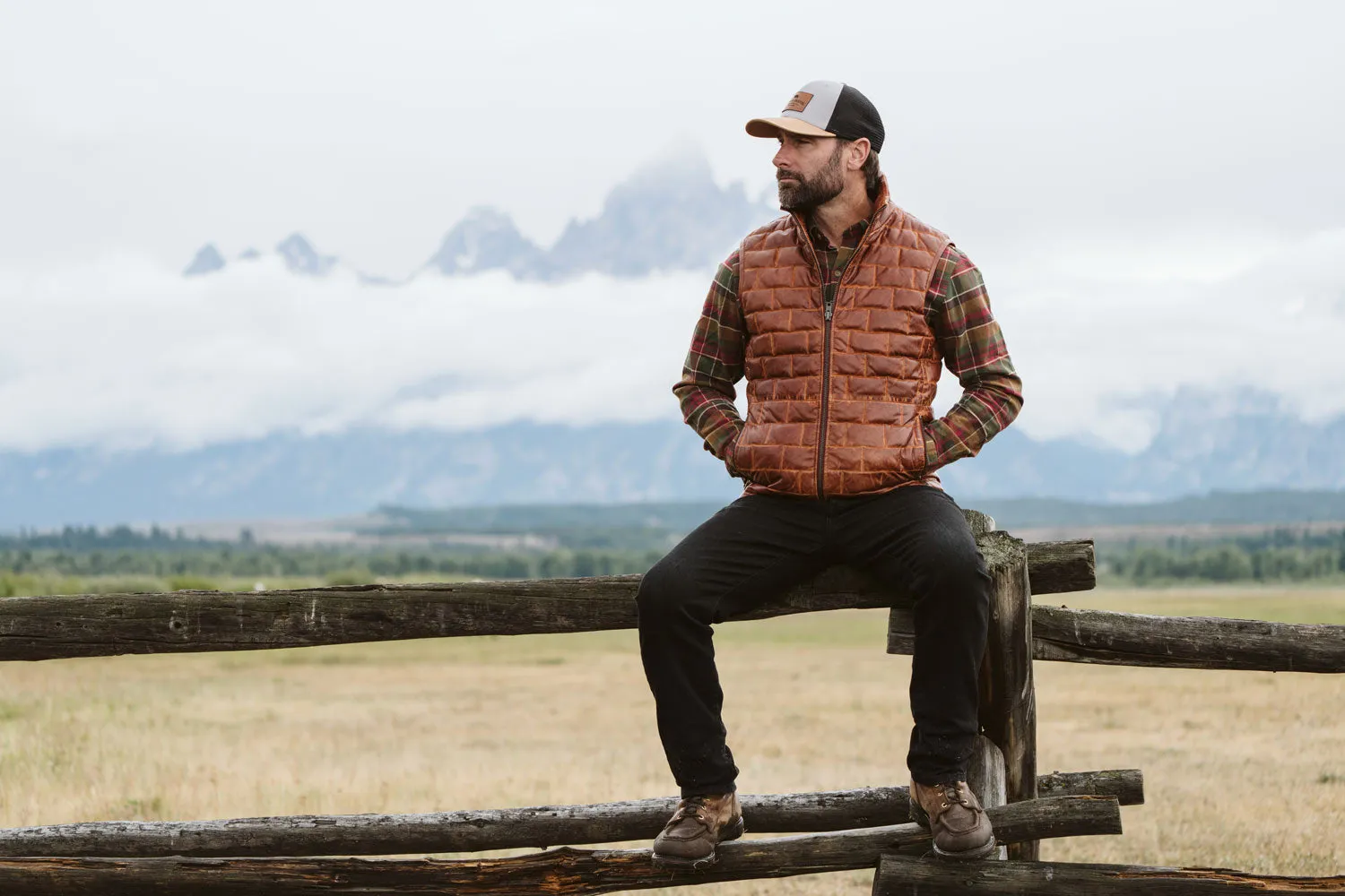 Teton Leather Light Down Vest | Whiskey Brown