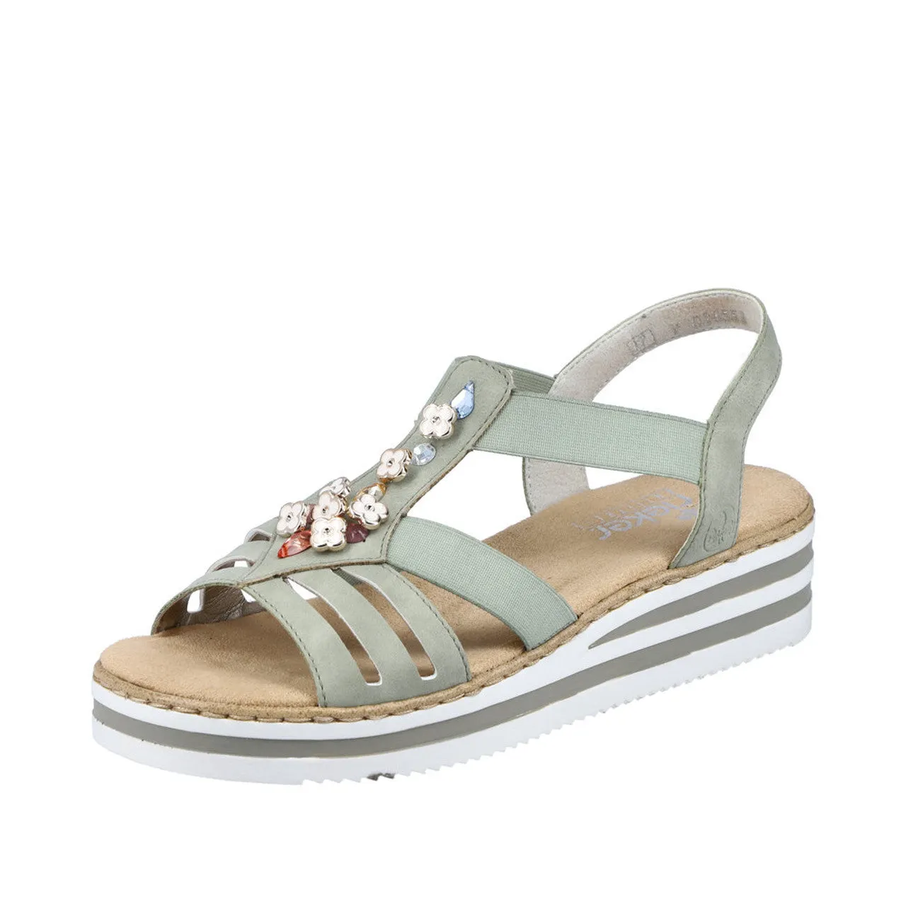 V0245- Slingback Flower Strap Sandal- Green- Rieker