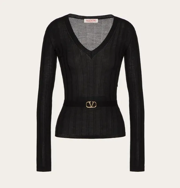 VALENTINO  |Casual Style Wool V-Neck Long Sleeves Plain Medium