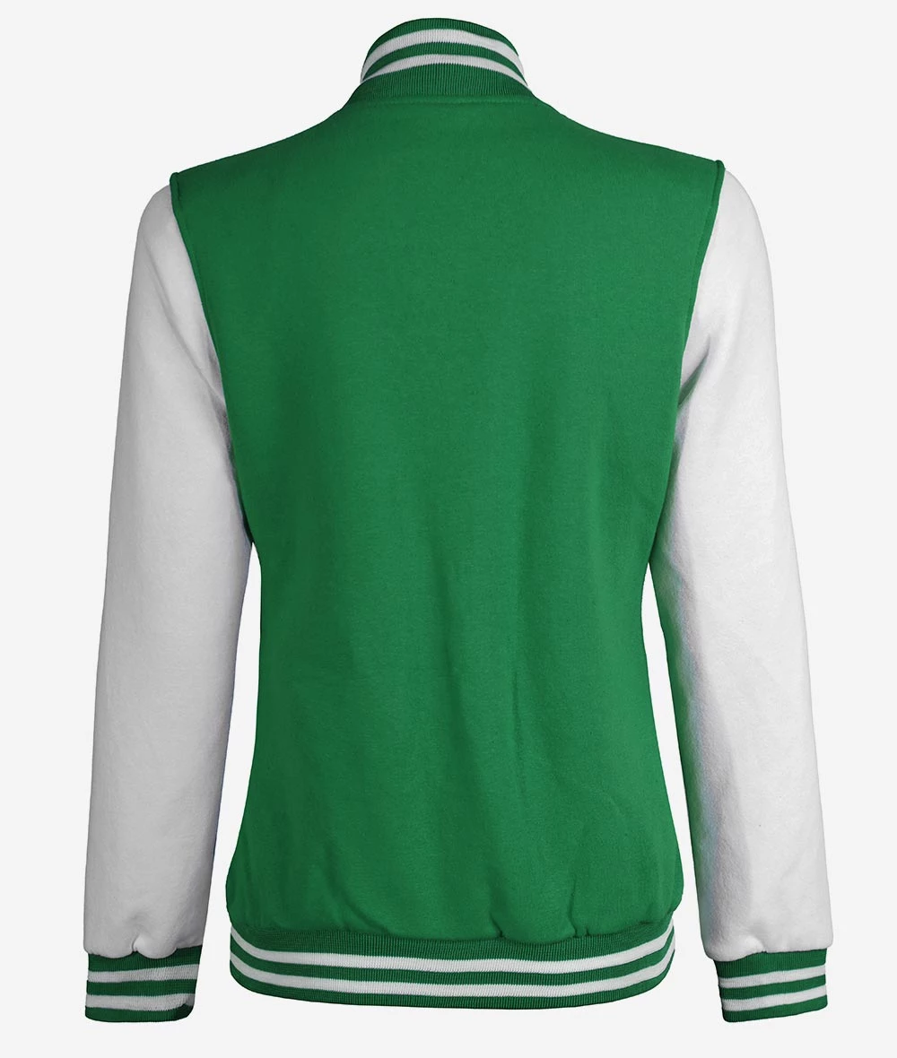 Women's Green and White Letterman Jacket - Baseball Bomber Style