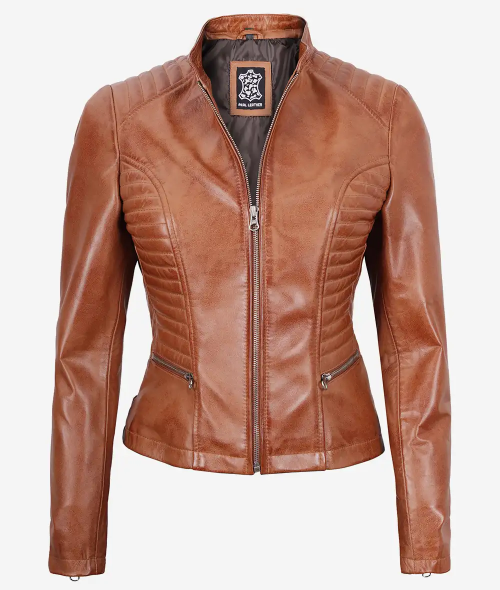 Women's Slim Fit Tan Lambskin Leather Jacket