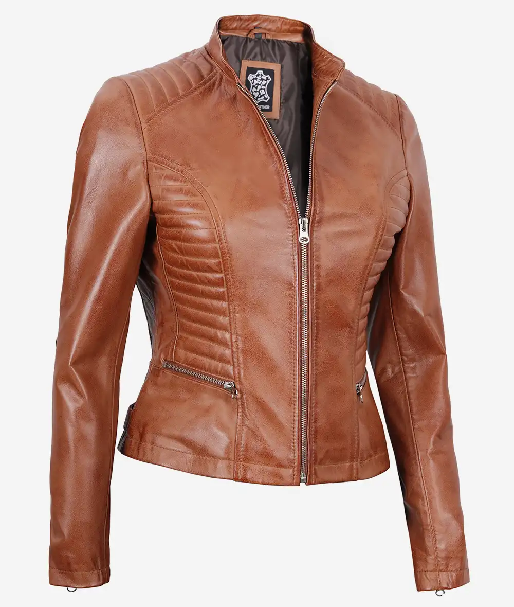 Women's Slim Fit Tan Lambskin Leather Jacket