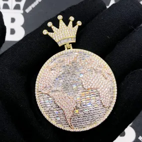 World Globe Crown 3 Tone Baguette VVS CZ Iced Out Pendant